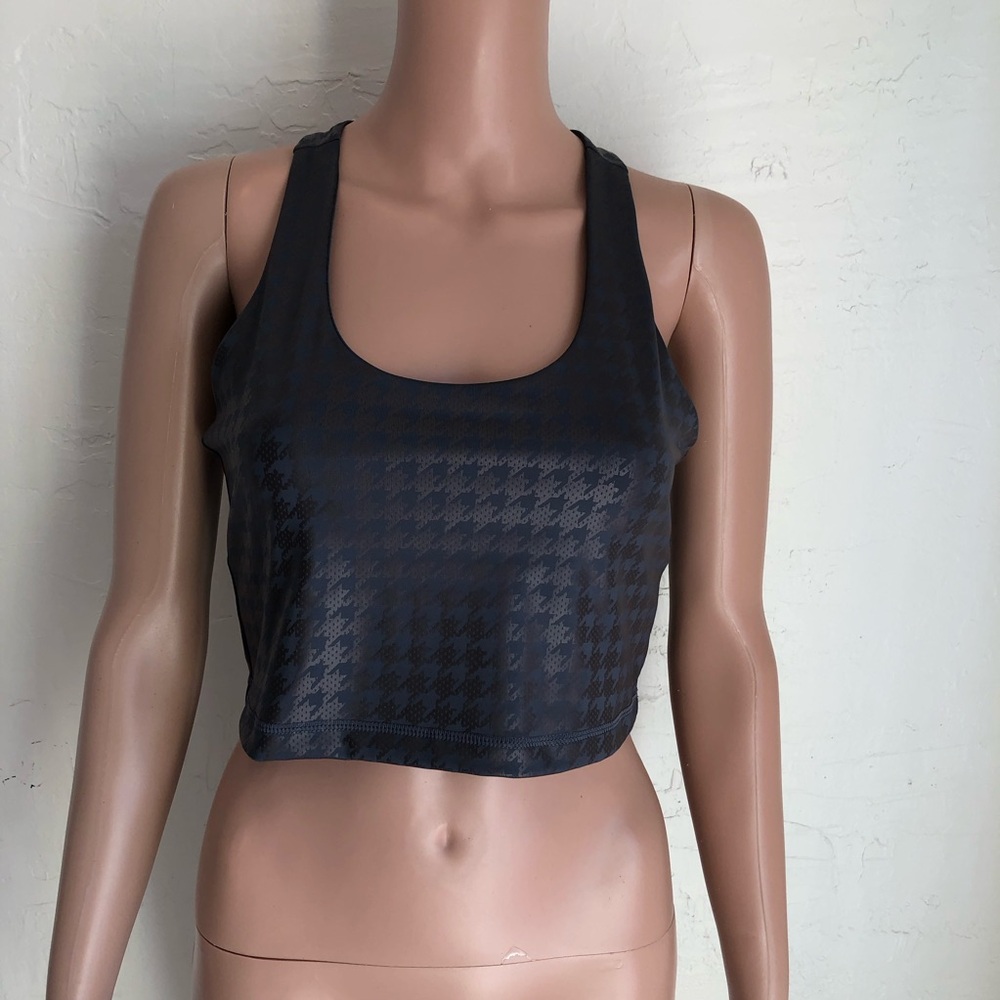 DKNY Sport Houndstooth Steel Blue/Gray Sports Bra Women’s Size M Cropped Top
